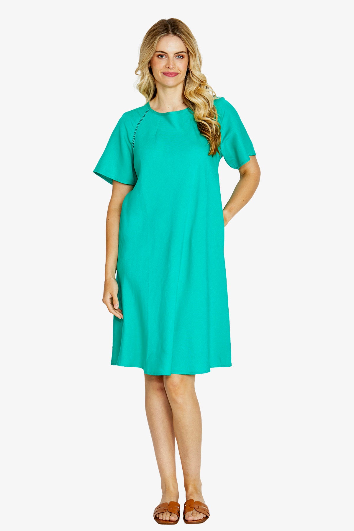 Ping Pong Harper Ladder Trim Shift Dress - Lotus Green