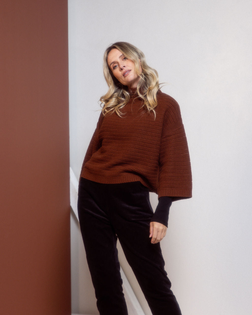 See Saw 7/8 Sleeve Pointelle Knit Top - Copper