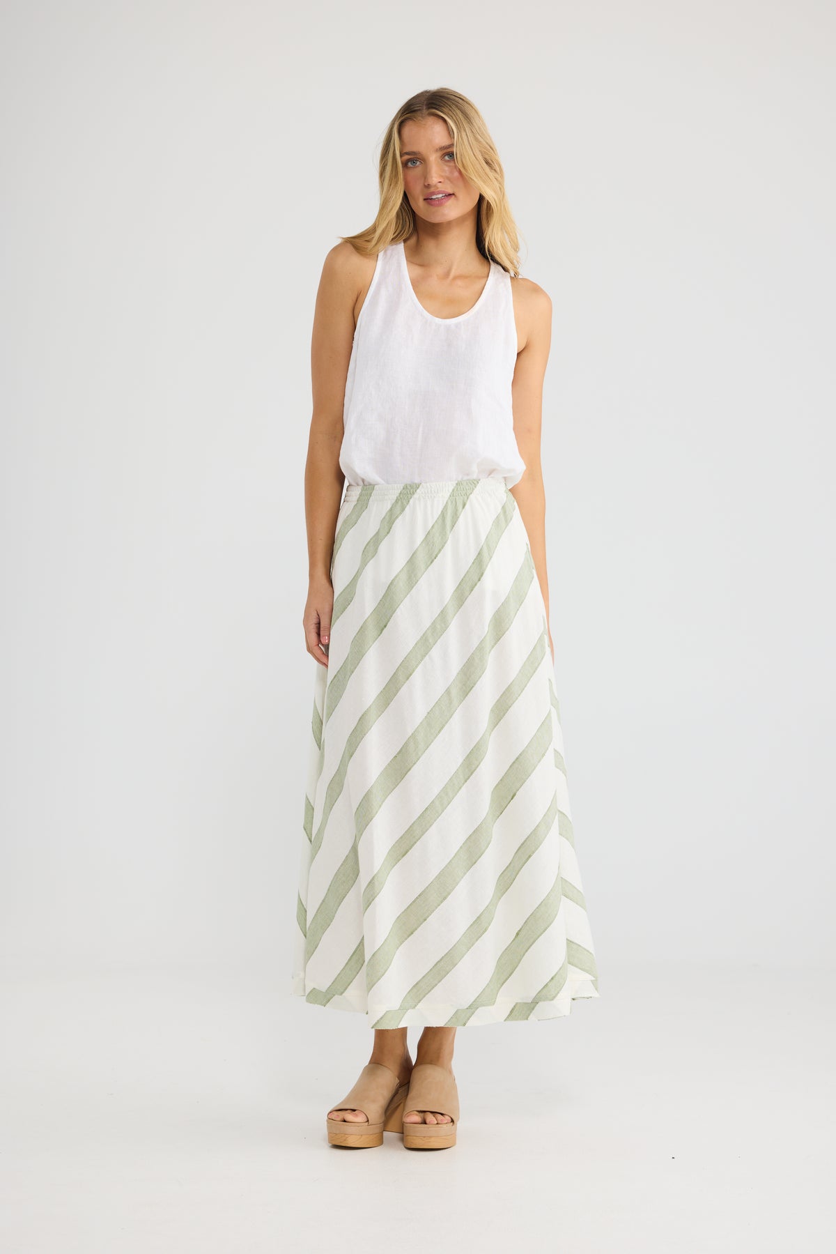 The Shanty Corp Sicily Skirt - Sage Shadow Stripe