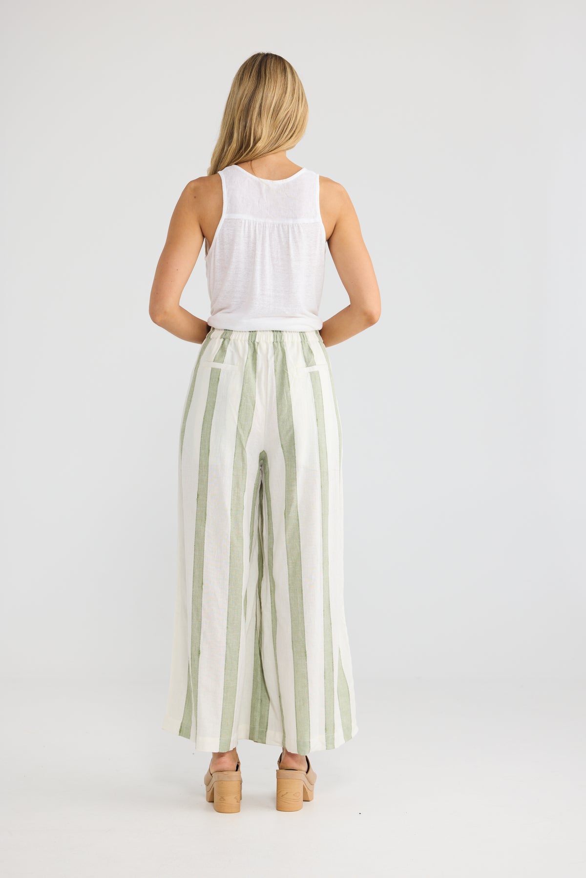 The Shanty Corp Positano Pants - Sage Shadow Stripe