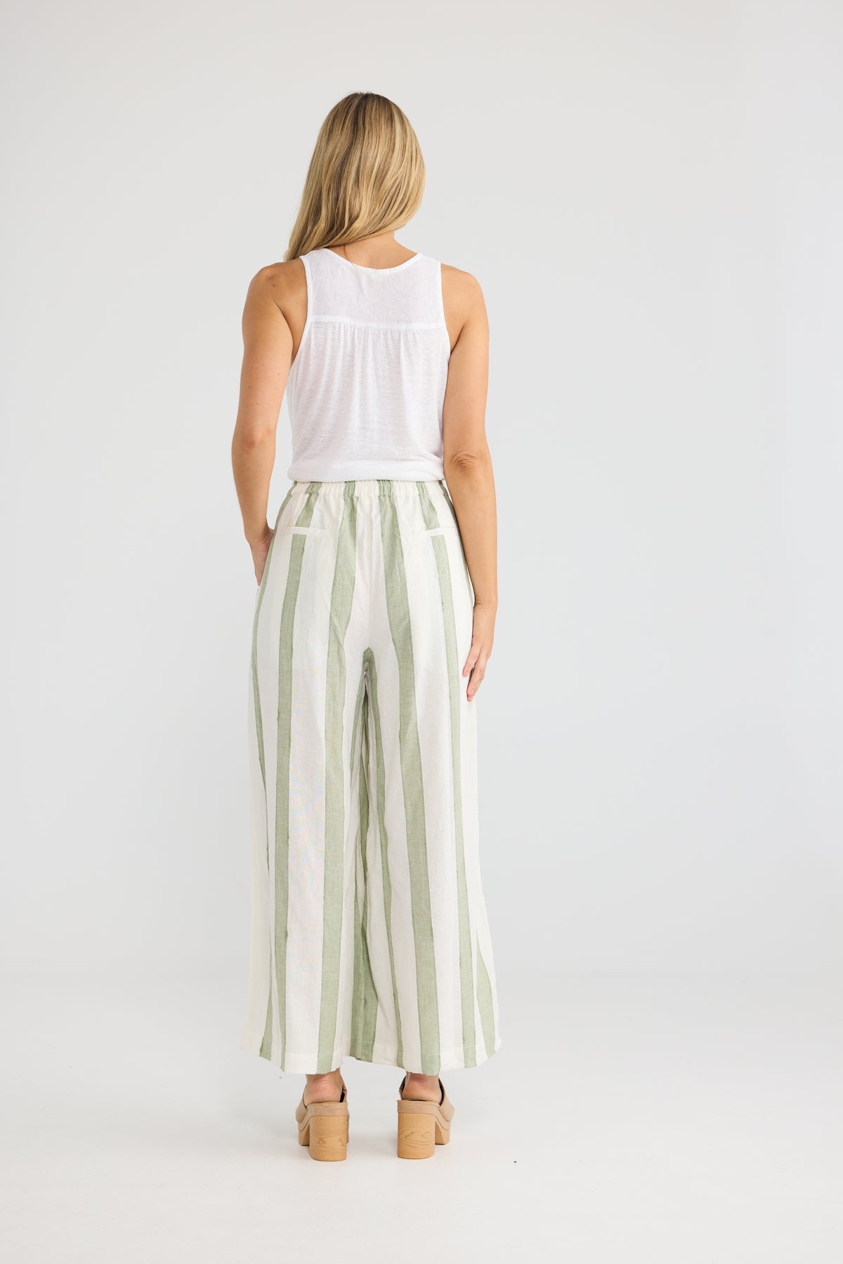 The Shanty Corp Positano Pants - Sage Shadow Stripe