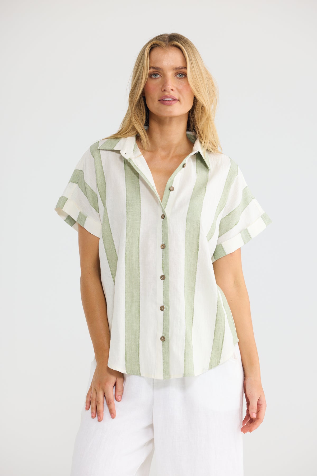 The Shanty Corp Lucia Top - Sage Shadow Stripe