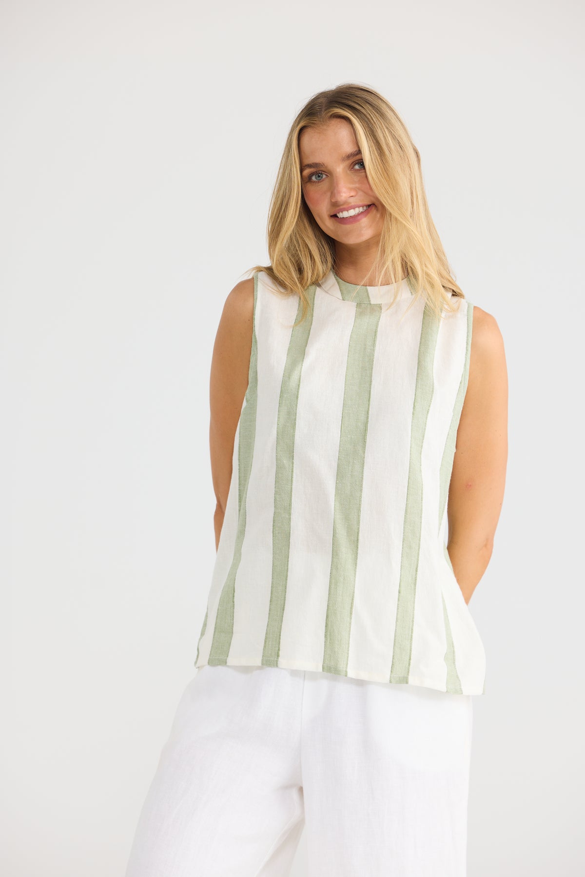The Shanty Corp Adel Top - Sage Shadow Stripe