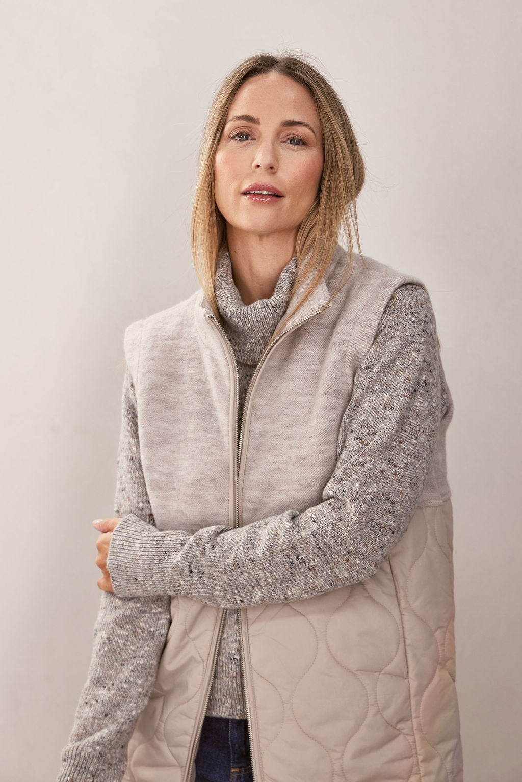 See Saw Longline Quilted Vest - Natural