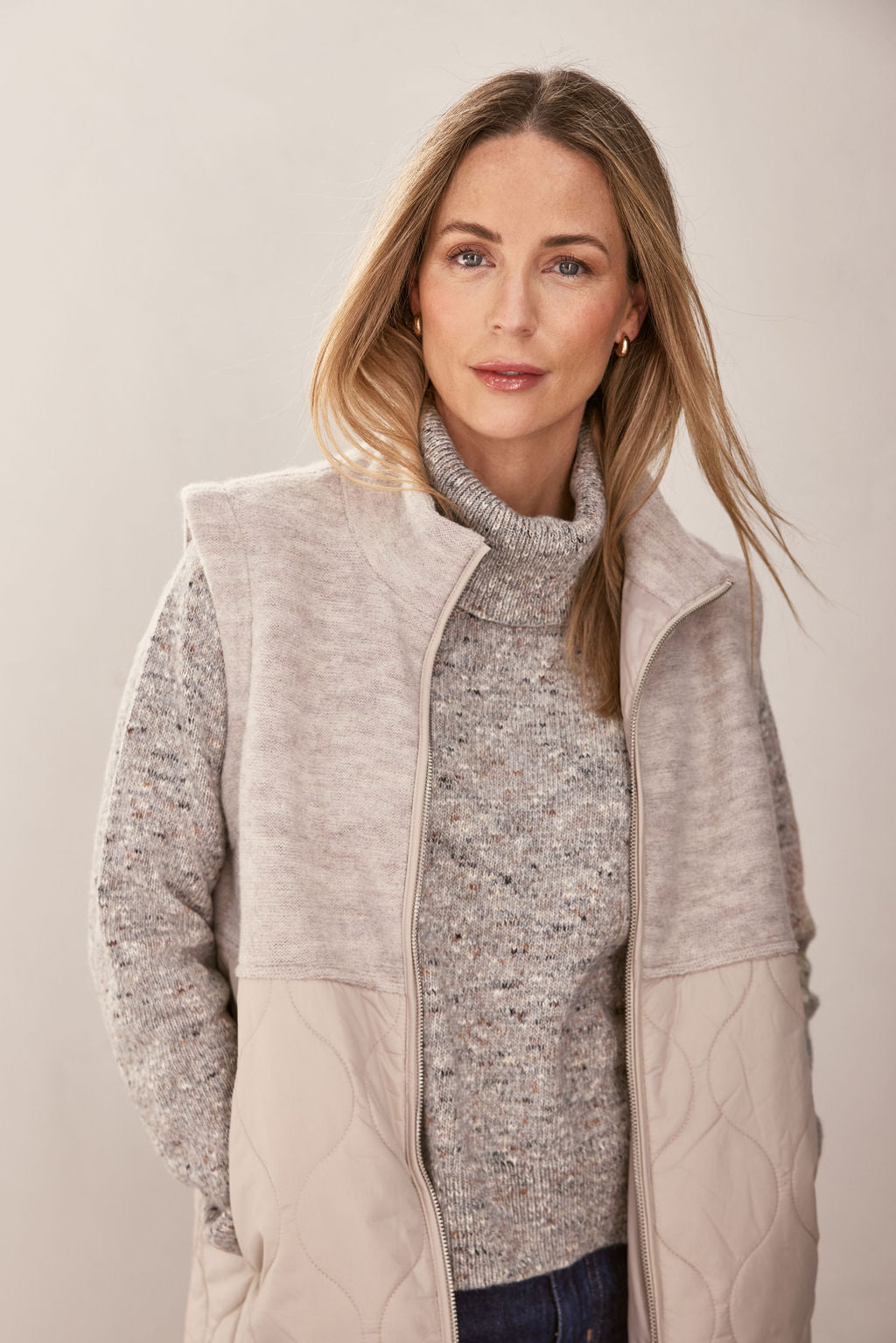 See Saw Longline Quilted Vest - Natural