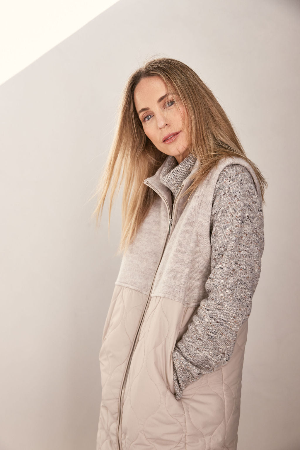 See Saw Longline Quilted Vest - Natural