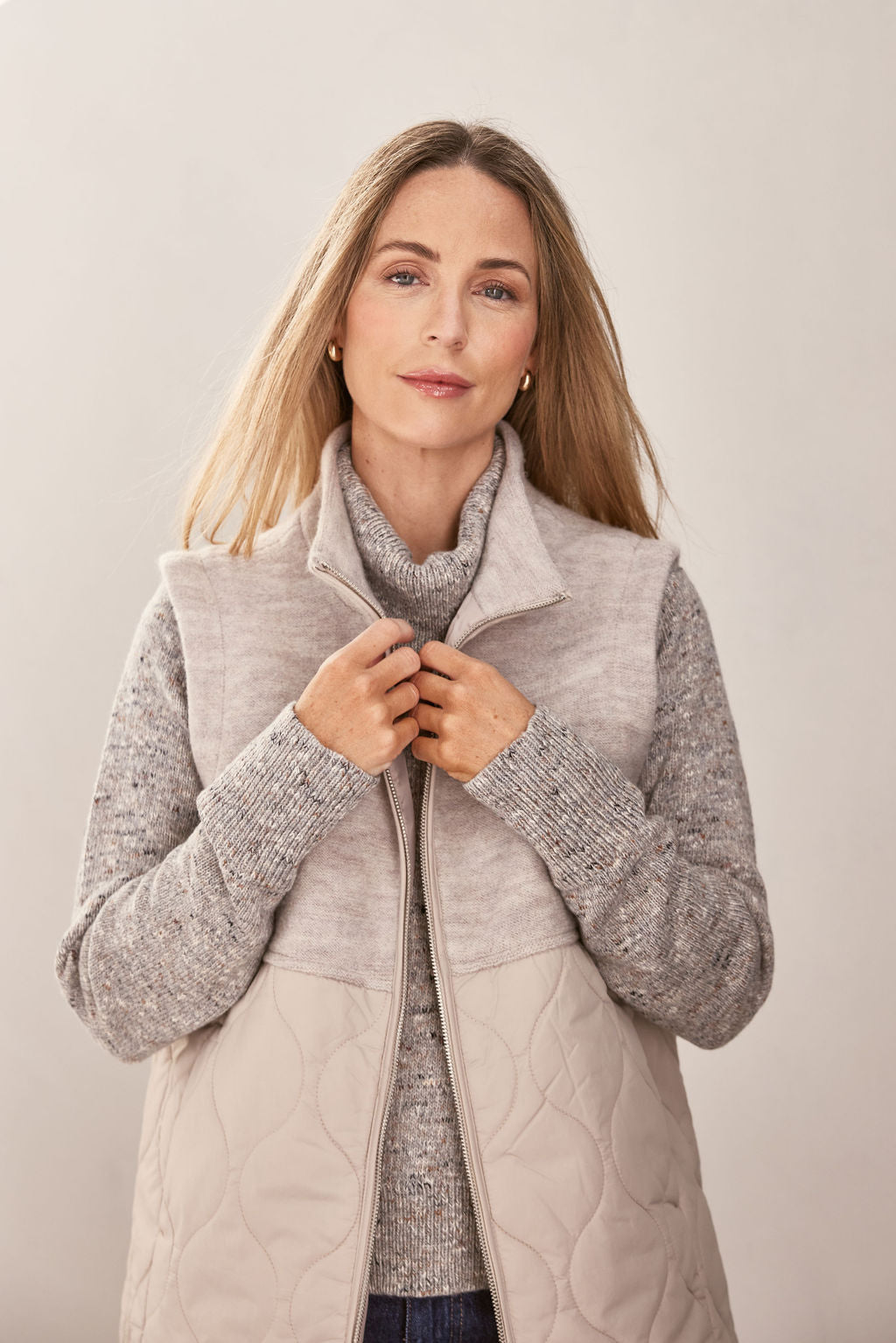 See Saw Longline Quilted Vest - Natural