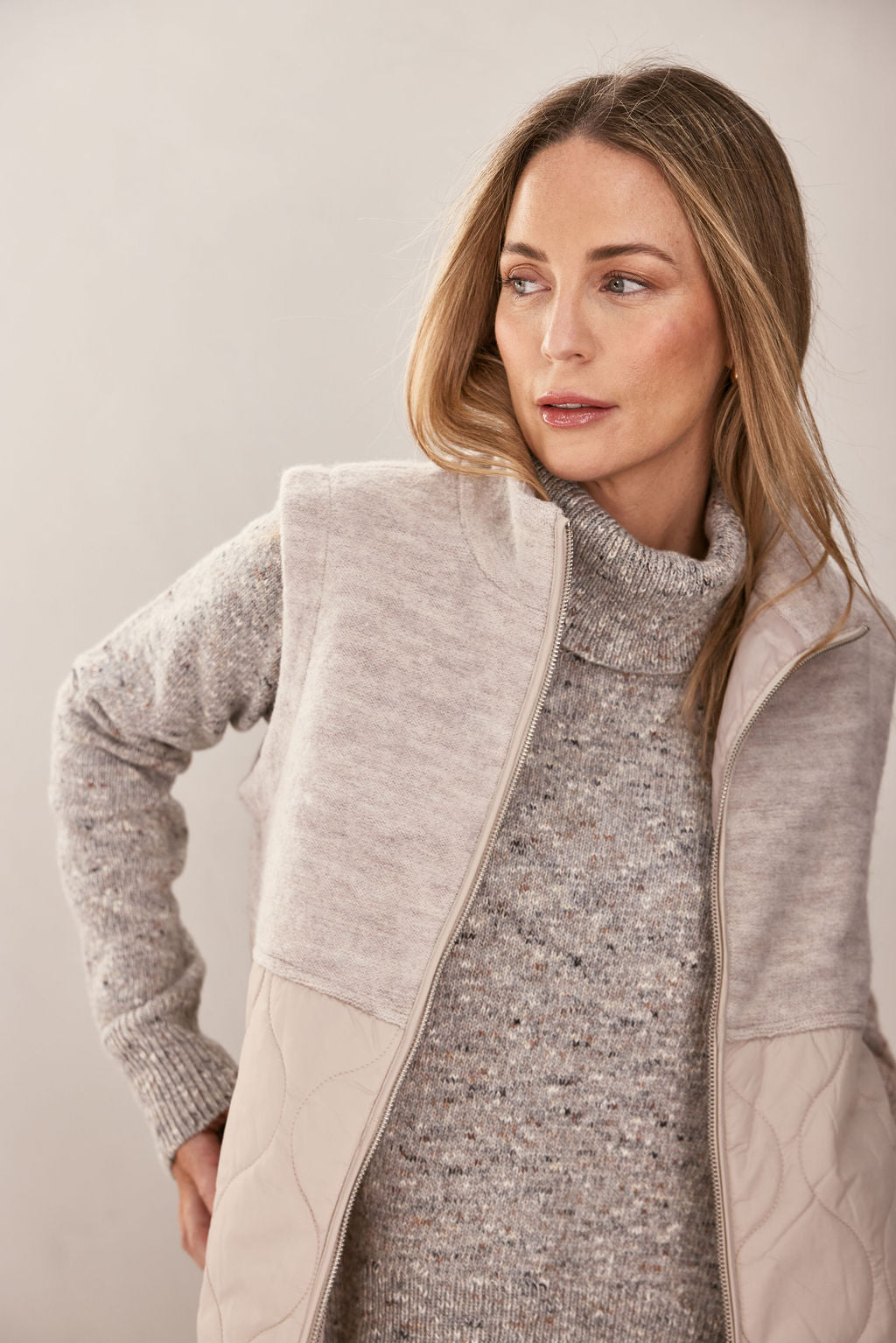 See Saw Longline Quilted Vest - Natural