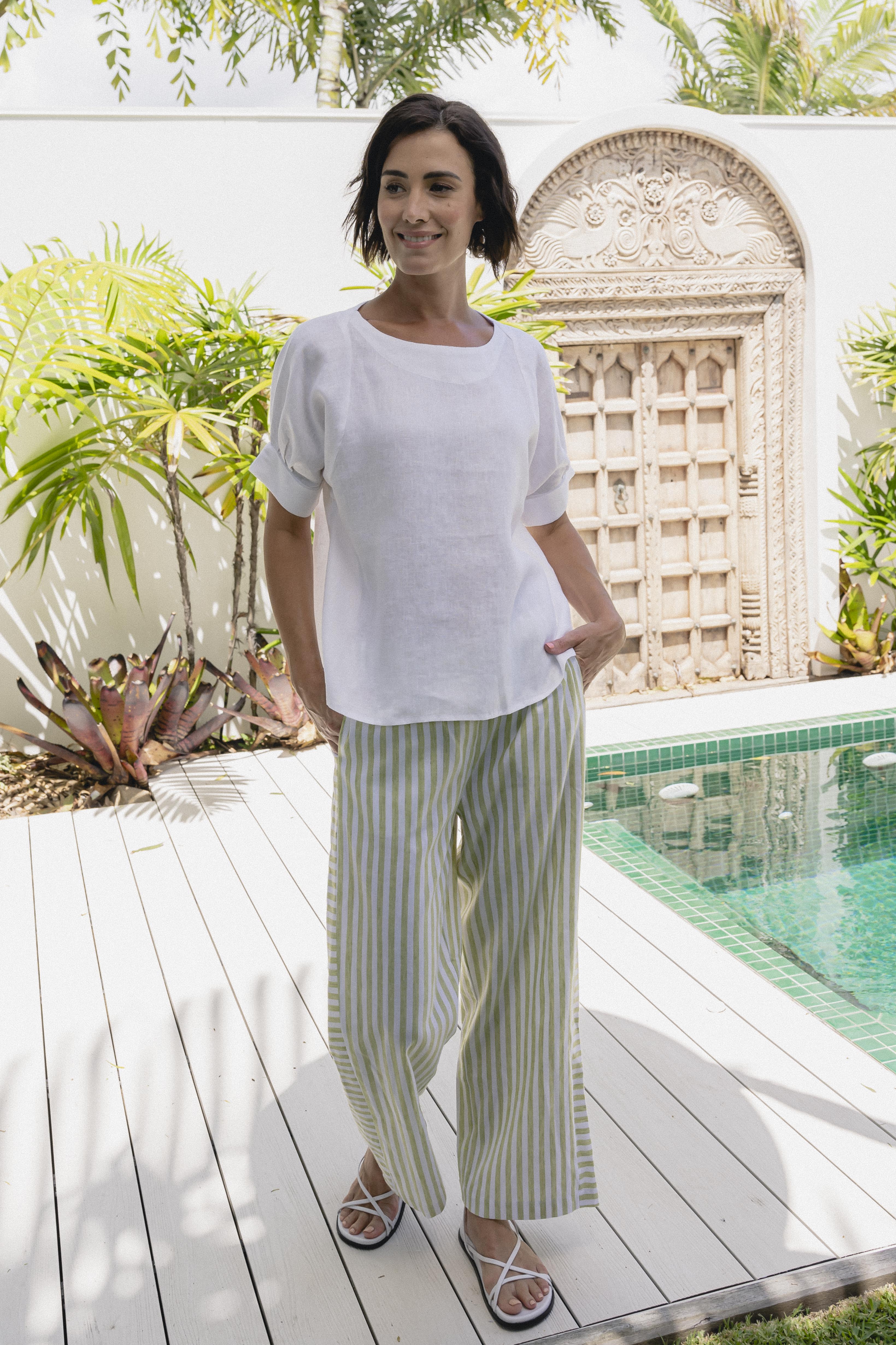 See Saw Cuff Sleeve A Line Top - White