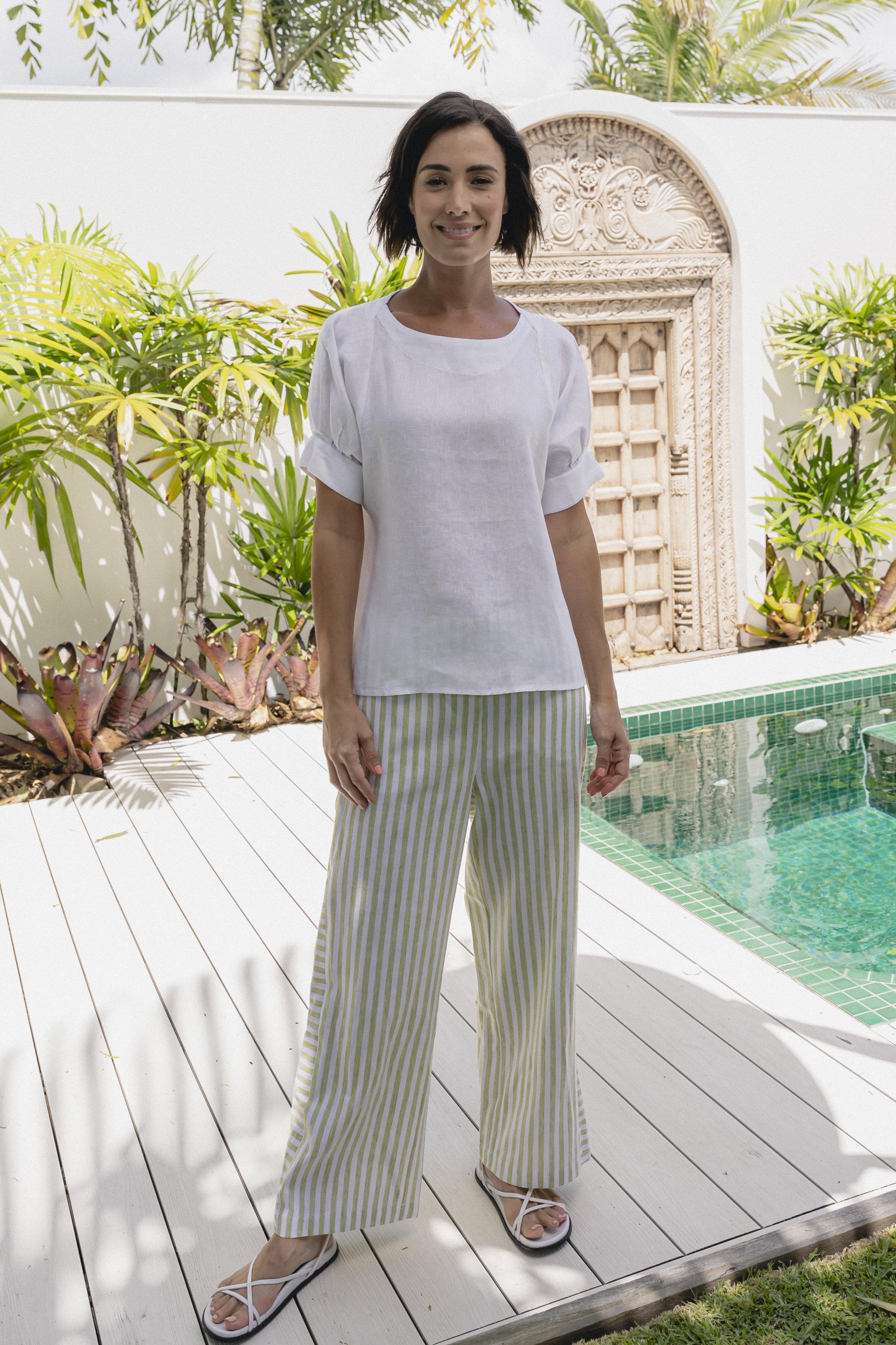 See Saw Cuff Sleeve A Line Top - White