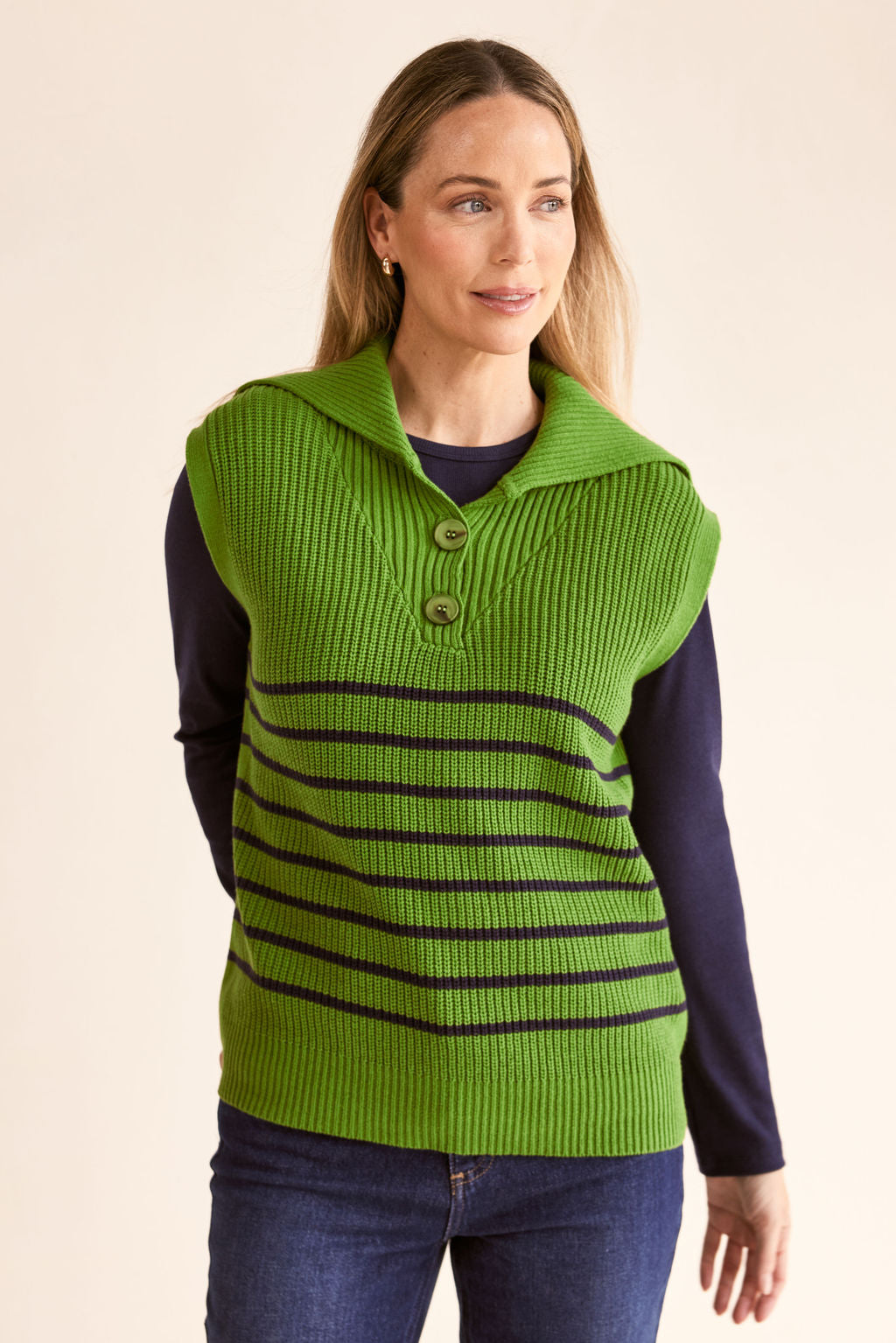See Saw Sailor Collar Stripe Vest - Pear Combo