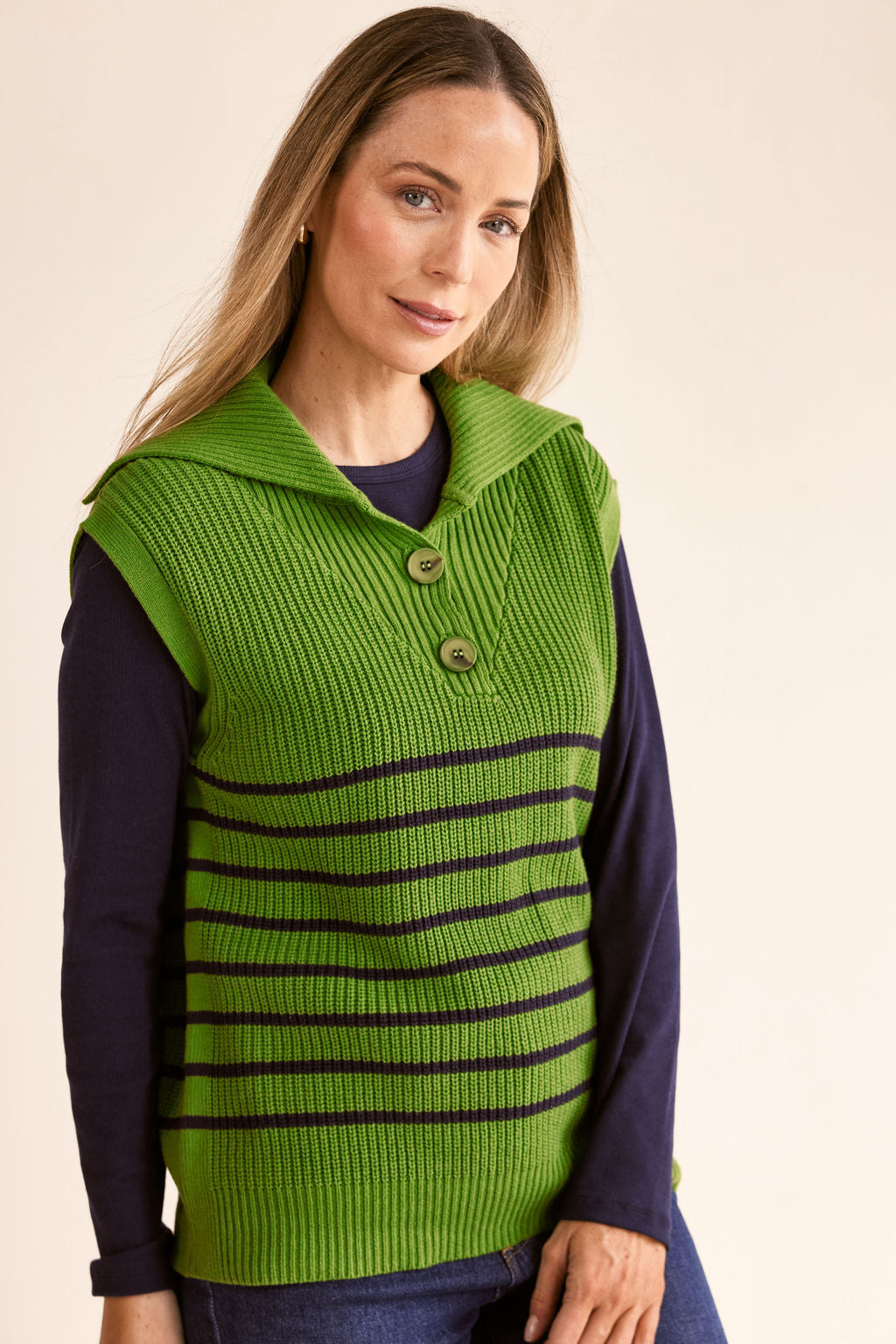 See Saw Sailor Collar Stripe Vest - Pear Combo