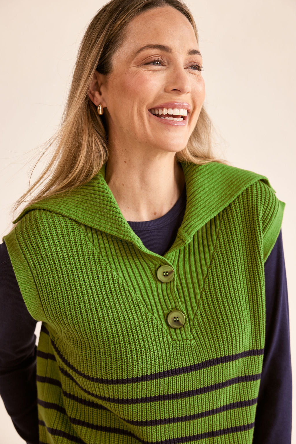 See Saw Sailor Collar Stripe Vest - Pear Combo