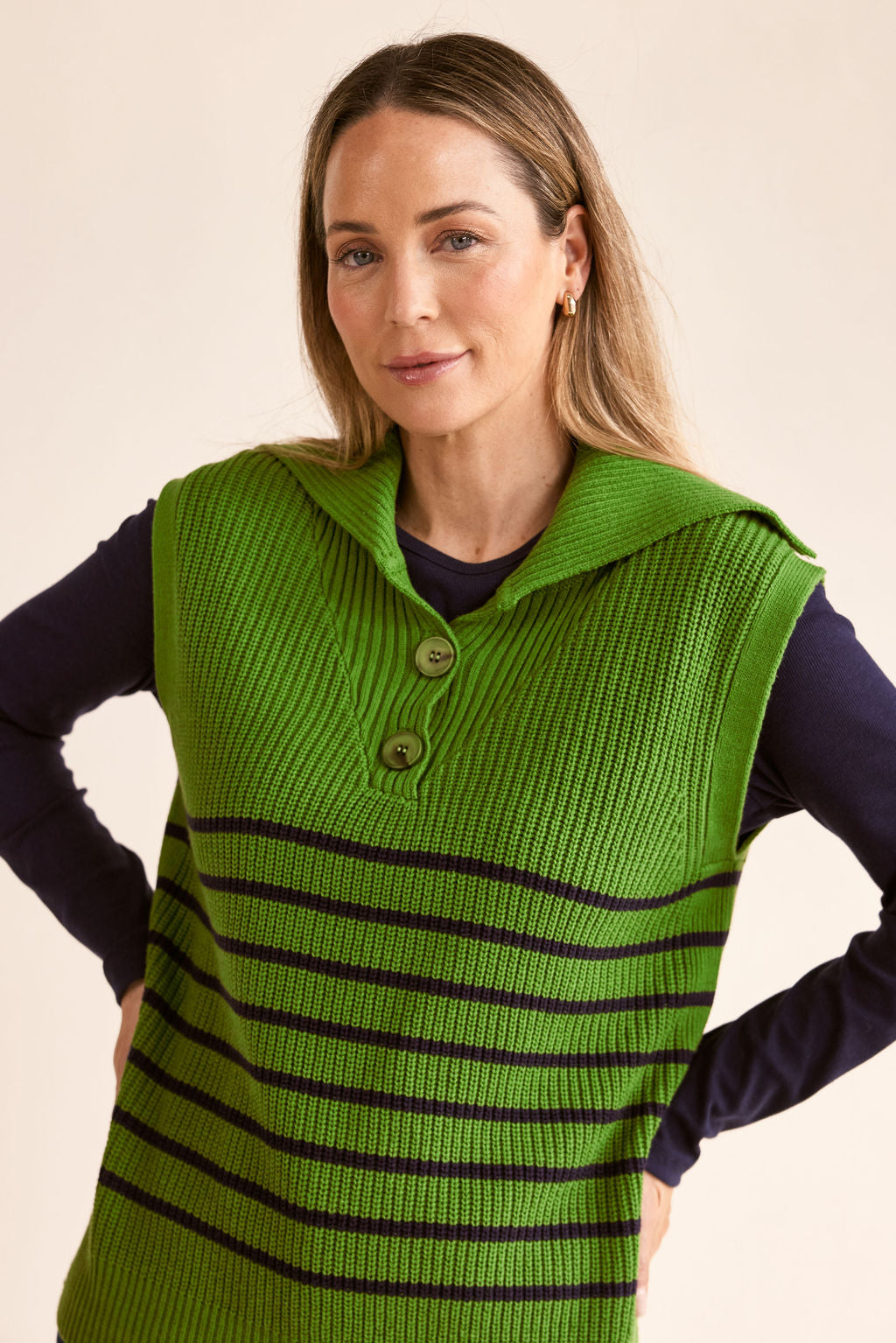 See Saw Sailor Collar Stripe Vest - Pear Combo