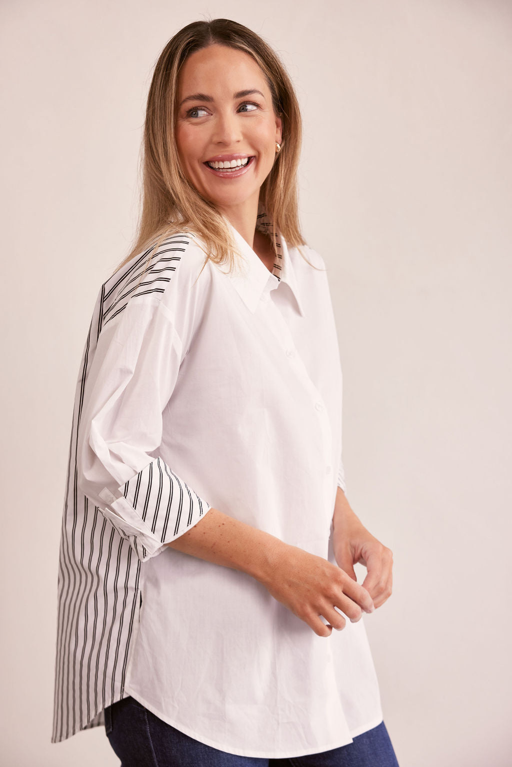 See Saw Spliced Stripe Shirt - White/Black