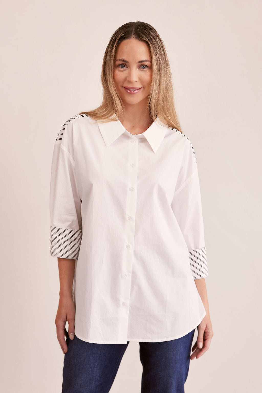 See Saw Spliced Stripe Shirt - White/Black