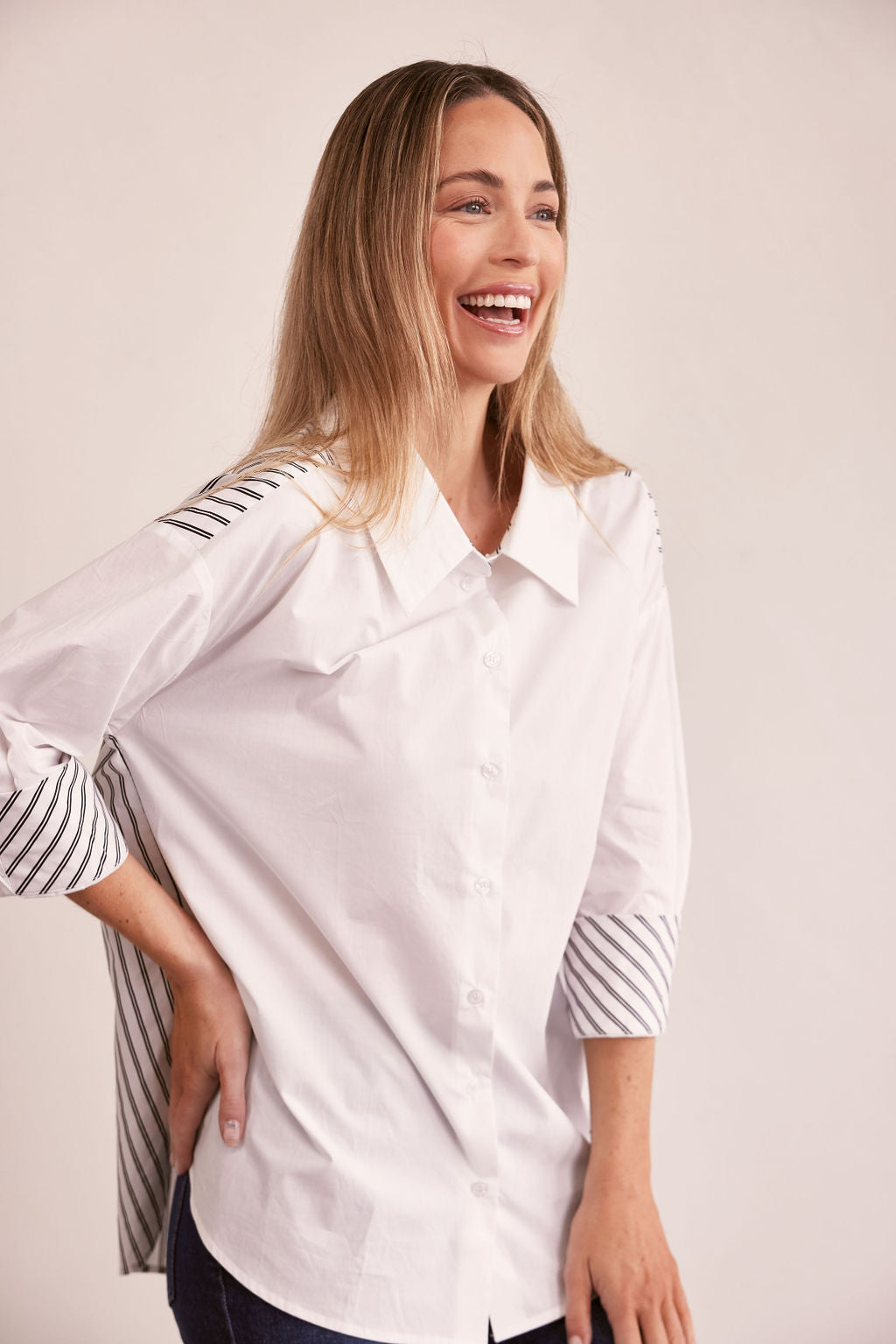 See Saw Spliced Stripe Shirt - White/Black