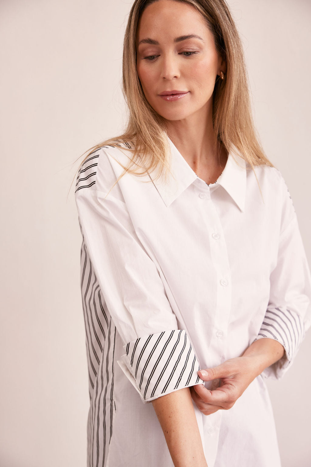 See Saw Spliced Stripe Shirt - White/Black