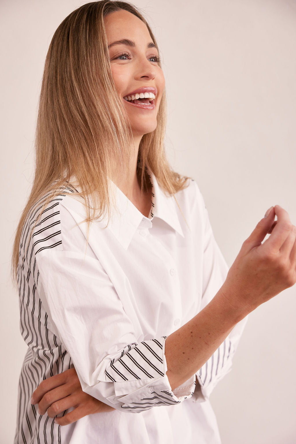 See Saw Spliced Stripe Shirt - White/Black