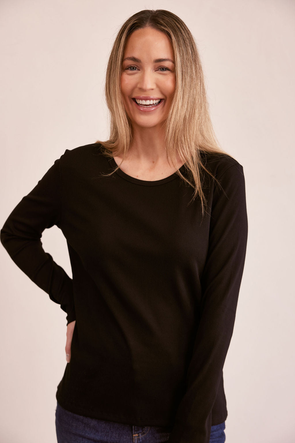 See Saw Long Sleeve Ribbed Top - Black