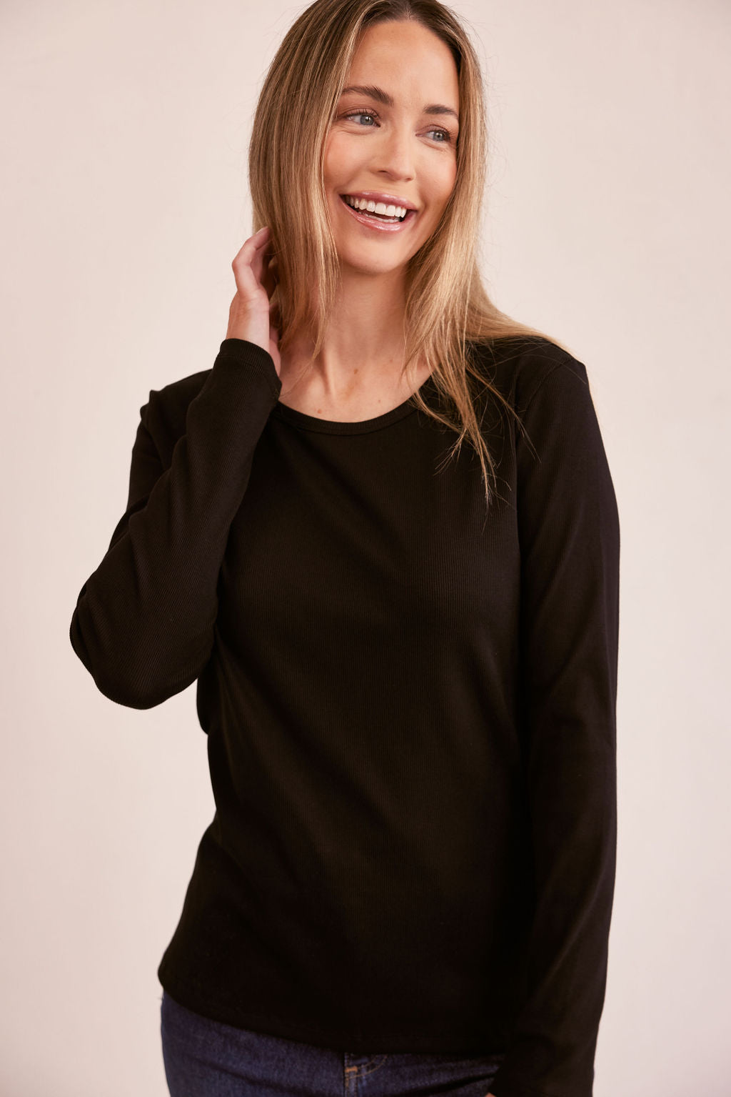 See Saw Long Sleeve Ribbed Top - Black