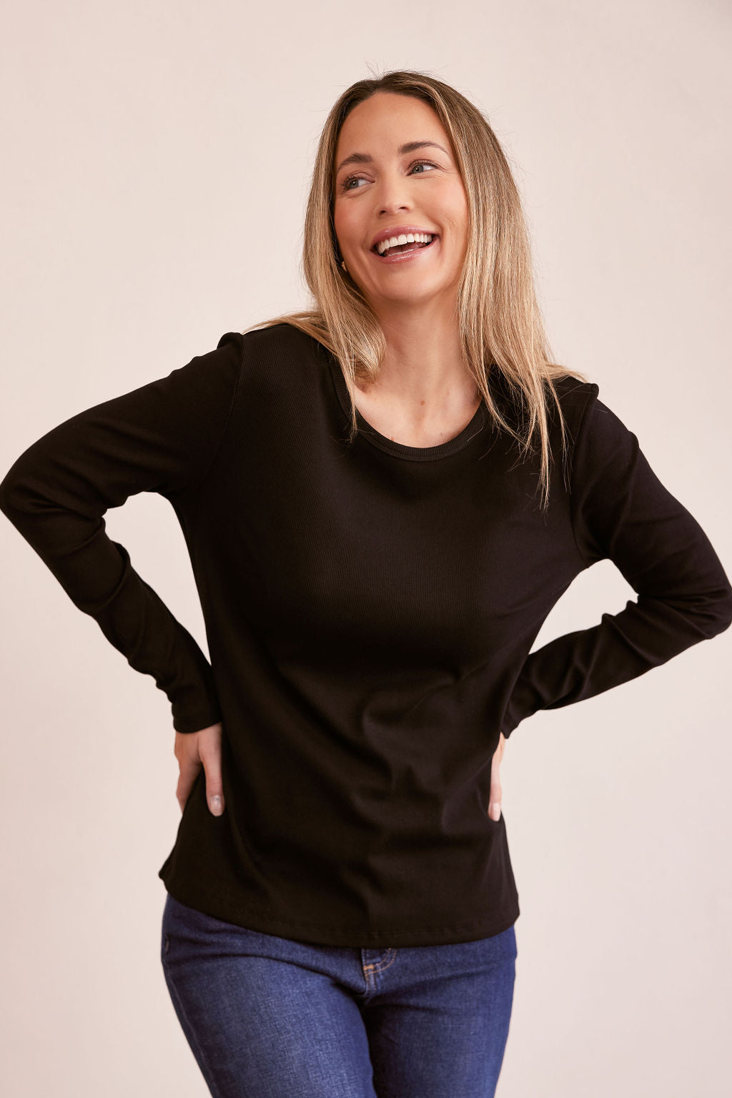 See Saw Long Sleeve Ribbed Top - Black