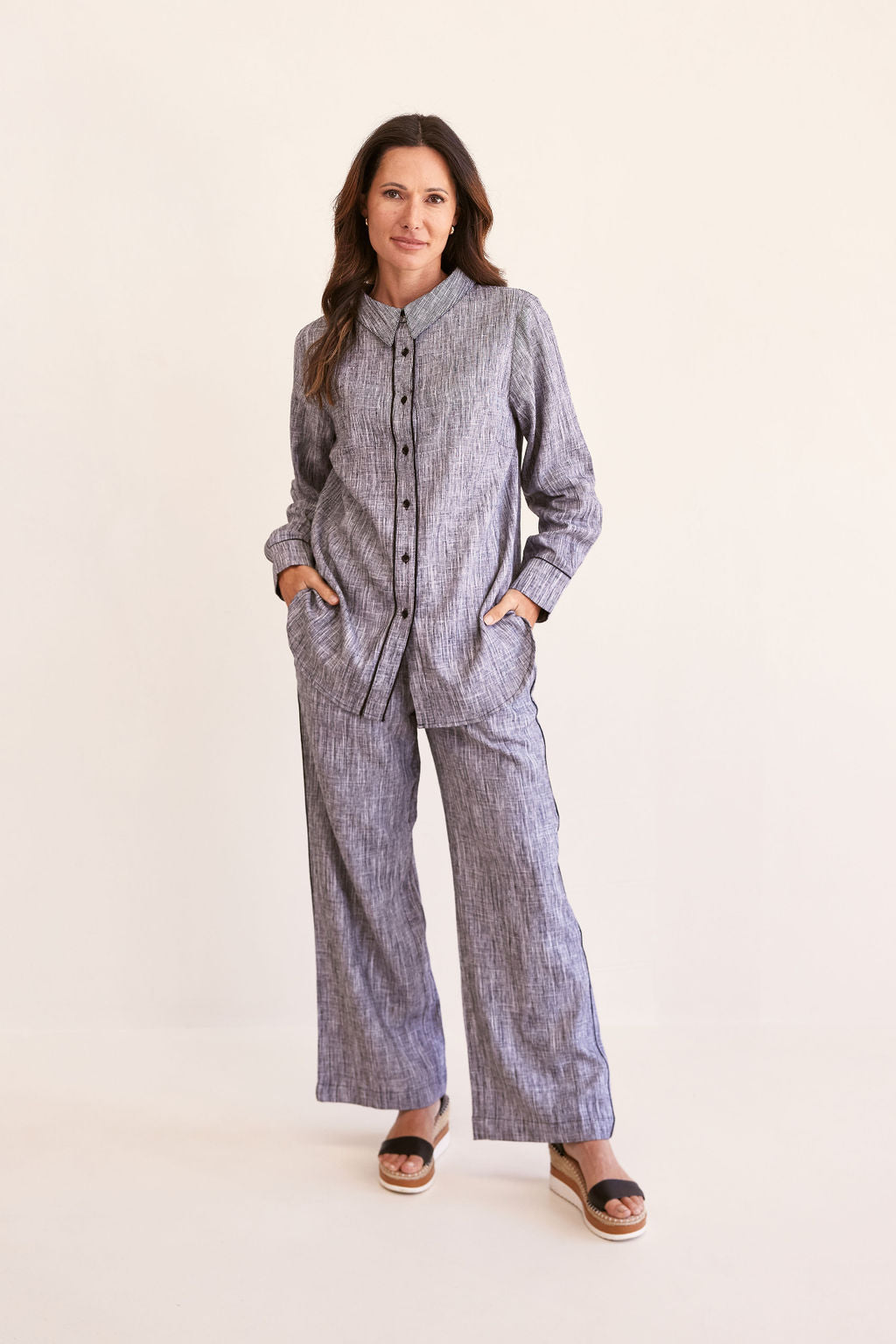 See Saw Elastic Side Waist Wide Leg Pant - Black Marle