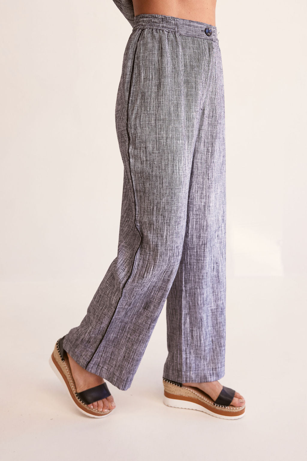 See Saw Elastic Side Waist Wide Leg Pant - Black Marle