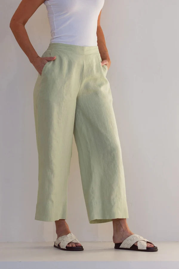 See Saw 7/8 Wide Leg Seam Detail Pant - Sage