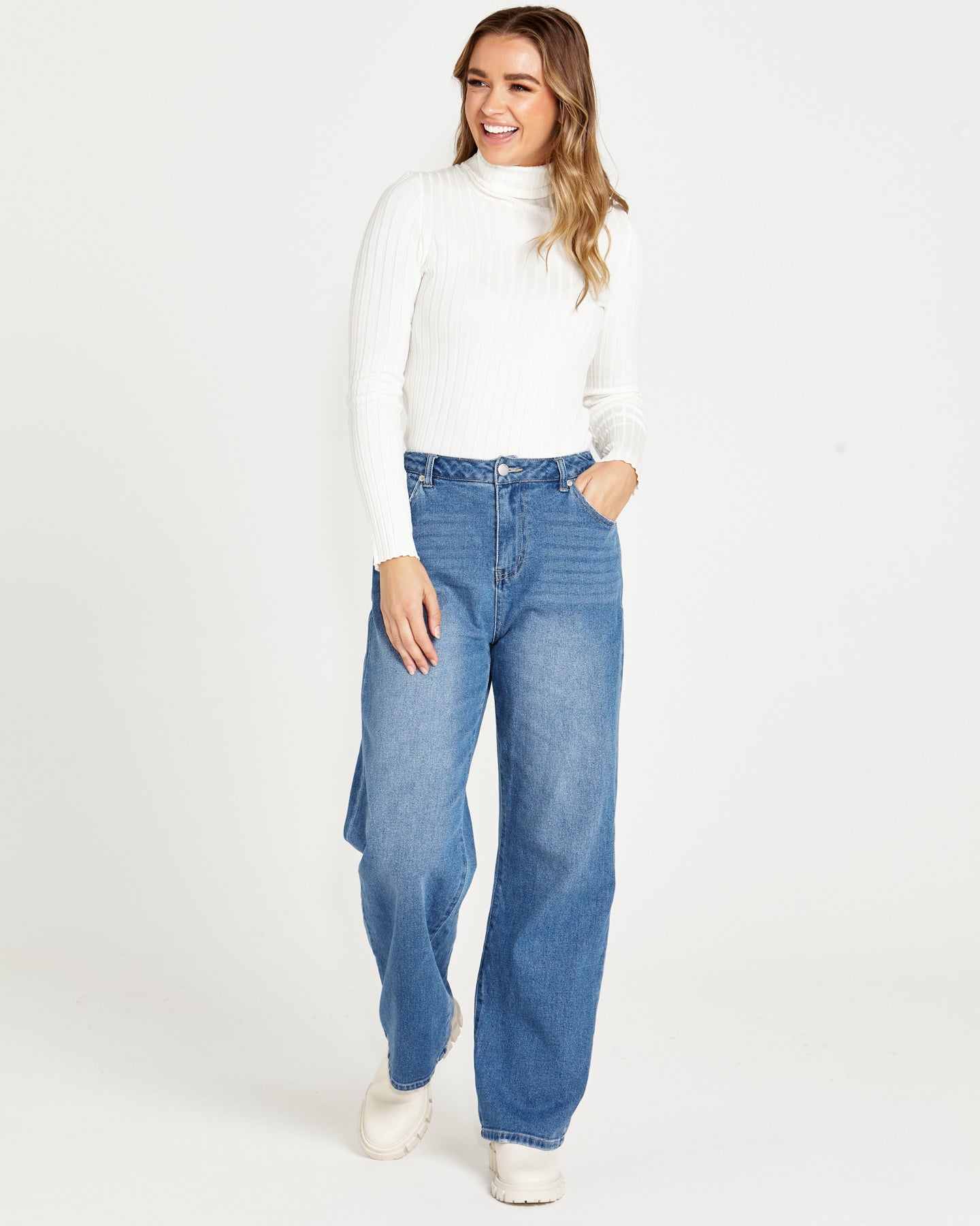Sass Nisha Mock Neck Top - White