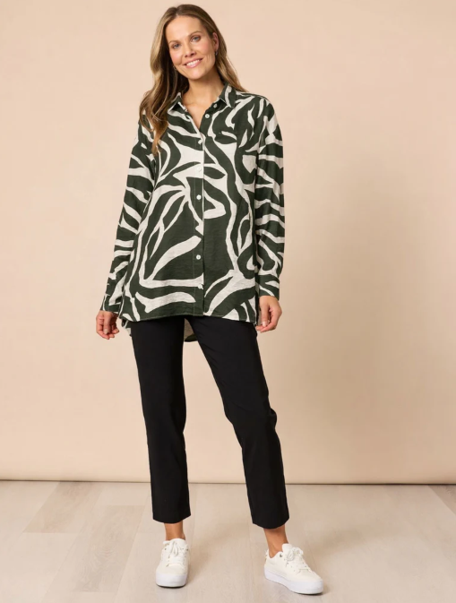 Clarity Lyon Print Shirt- Khaki/Ivory