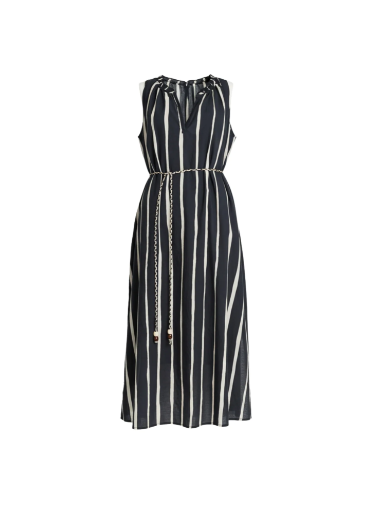 Threadz Sunset Safari Sleeveless Stripe Print Dress - Black/Ivory