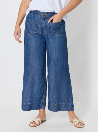 Threadz Dune Carpenter Wide Leg Cropped Pant - Dark Denim