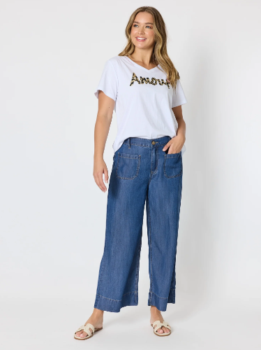 Threadz Dune Carpenter Wide Leg Cropped Pant - Dark Denim