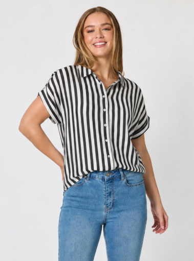 Threadz Bianca Stripe Print Shirt - Black/White