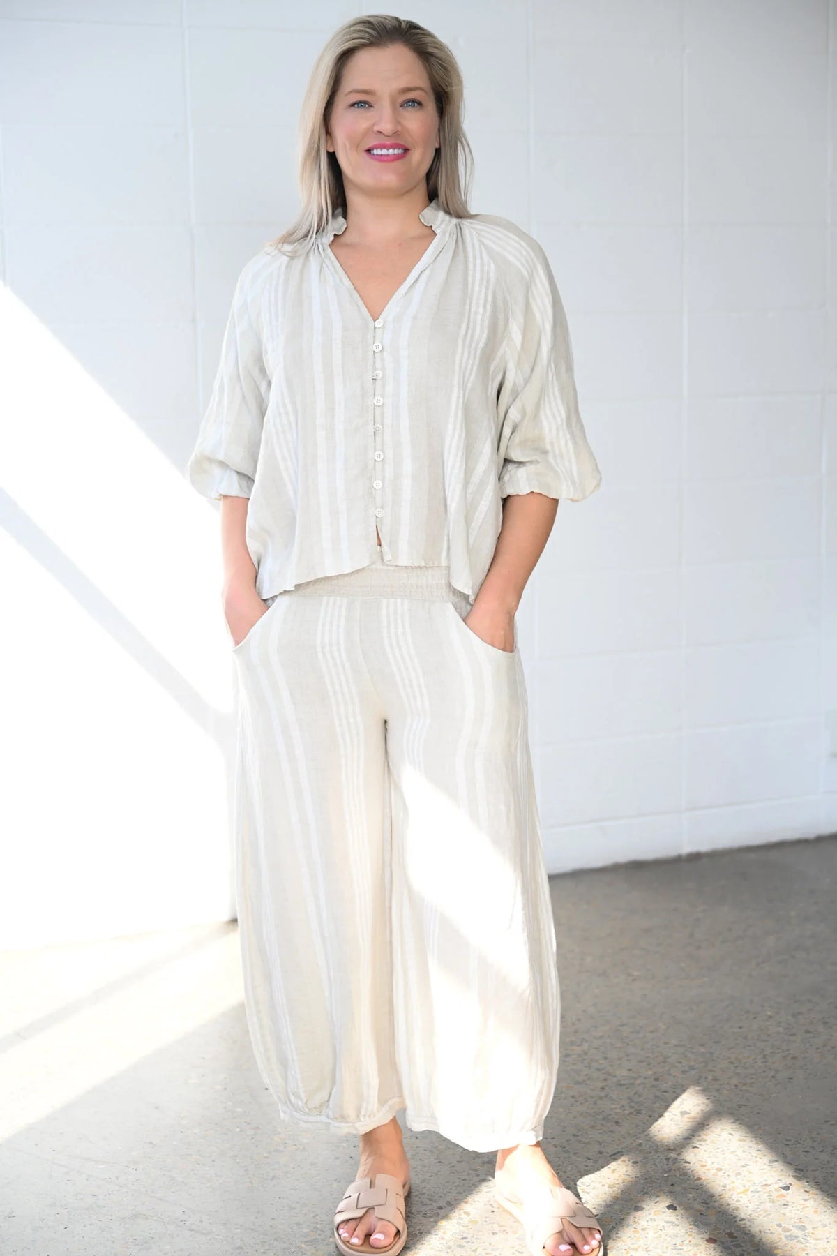 Donna Donna Cleo Pant - Beige Stripe