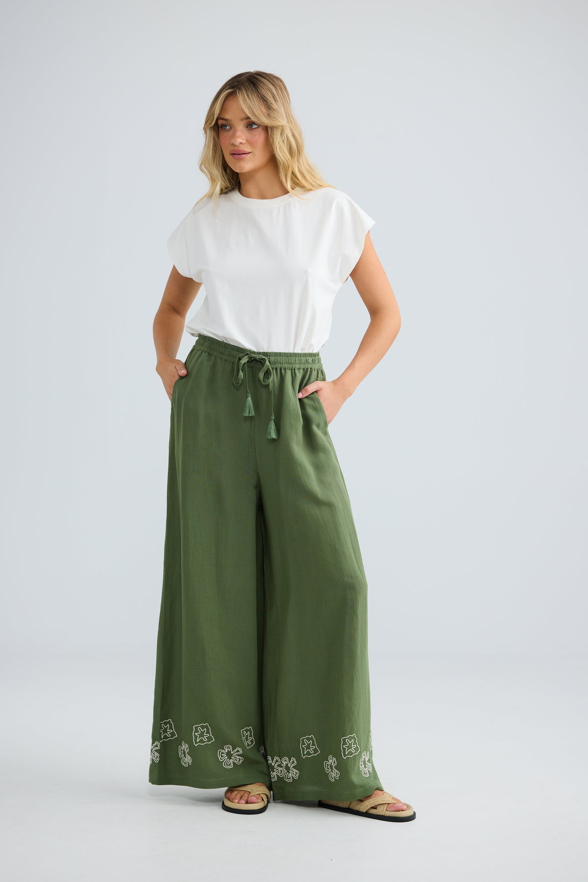 Talisman Freedom Pant - Olive/Off White Embroidery