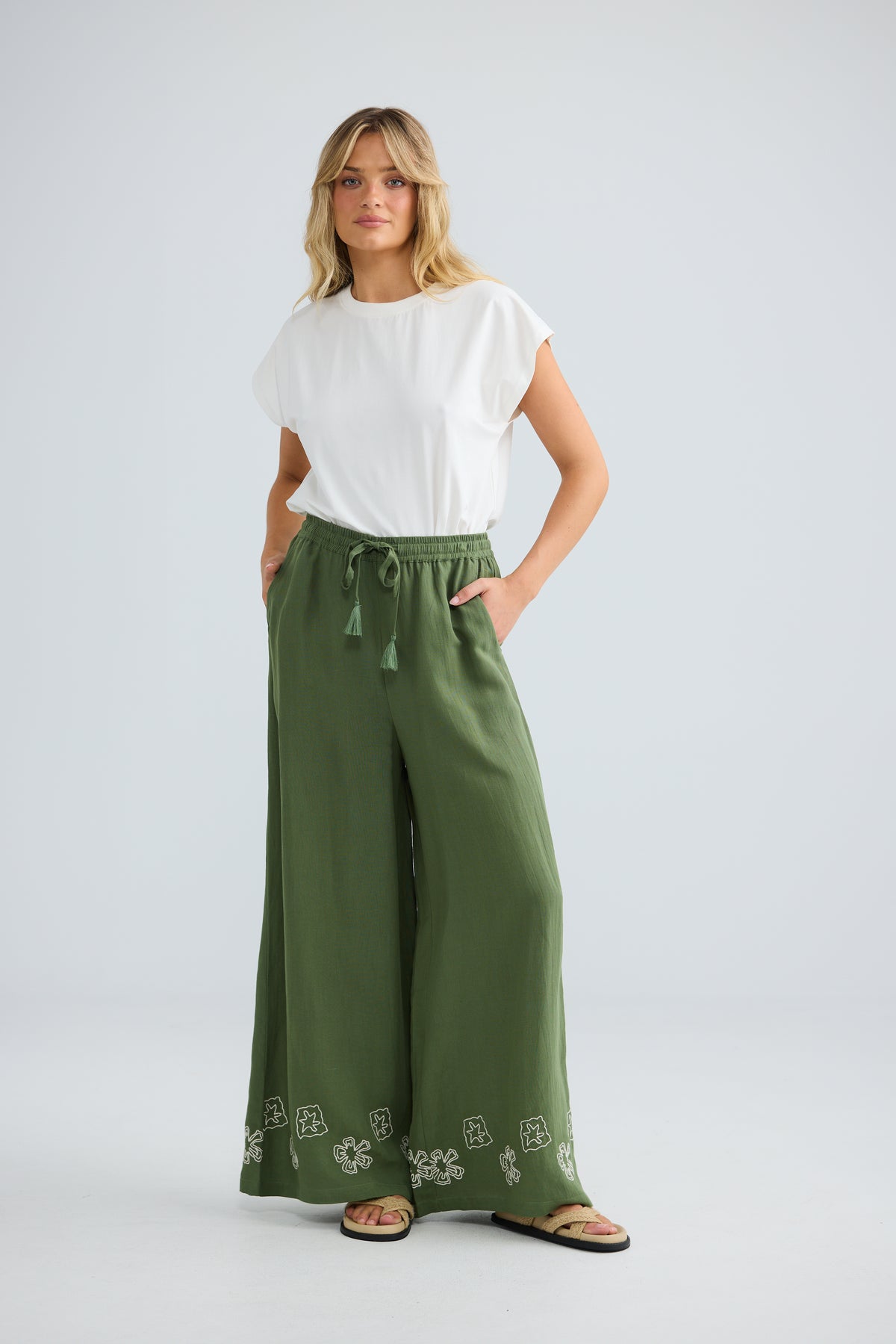 Talisman Freedom Pant - Olive/Off White Embroidery
