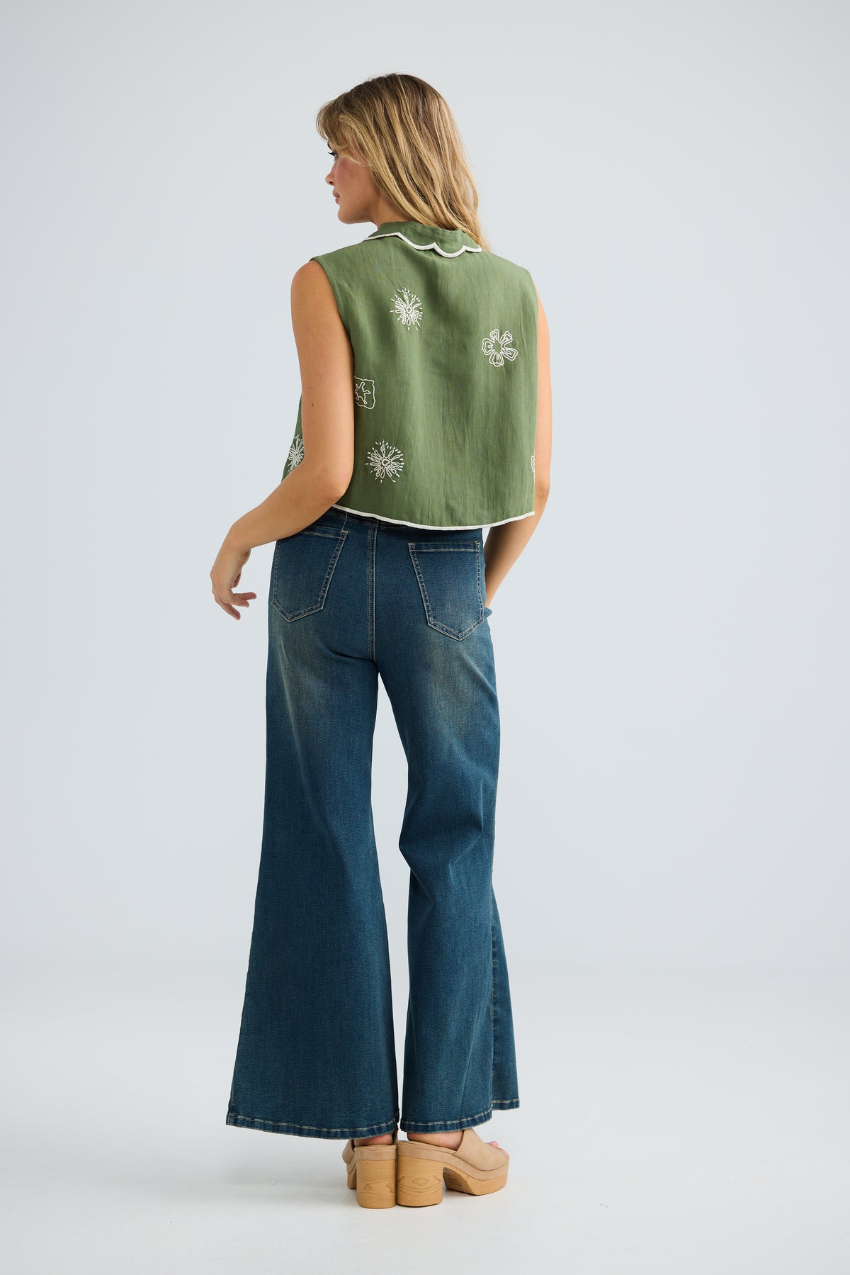 Talisman Sombra Top - Olive/Off White Embroidery