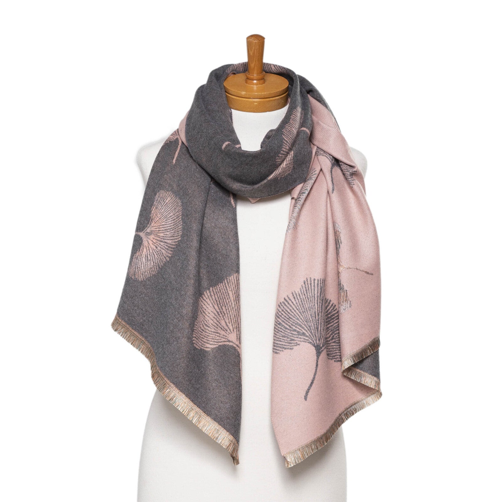 Taylor Hill Reversible Gingko Leaf Scarf - Grey