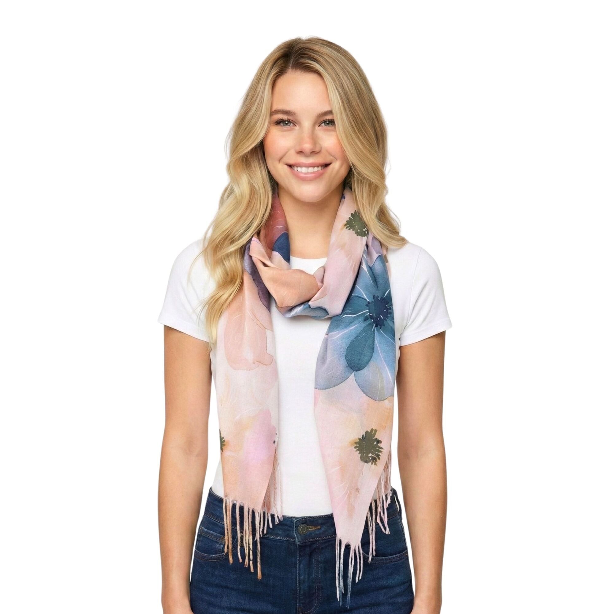 Taylor Hill Watercolour Floral Fringed Scarf