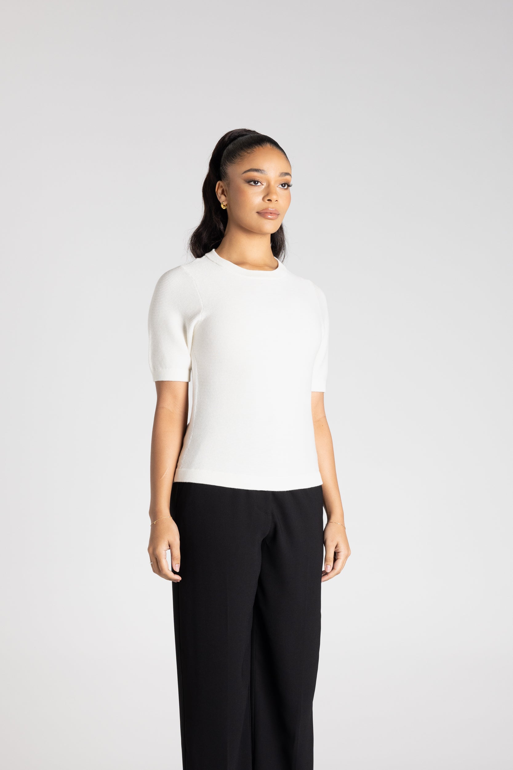 Two T's Short Sleeve Crew Neck Top - Ivory