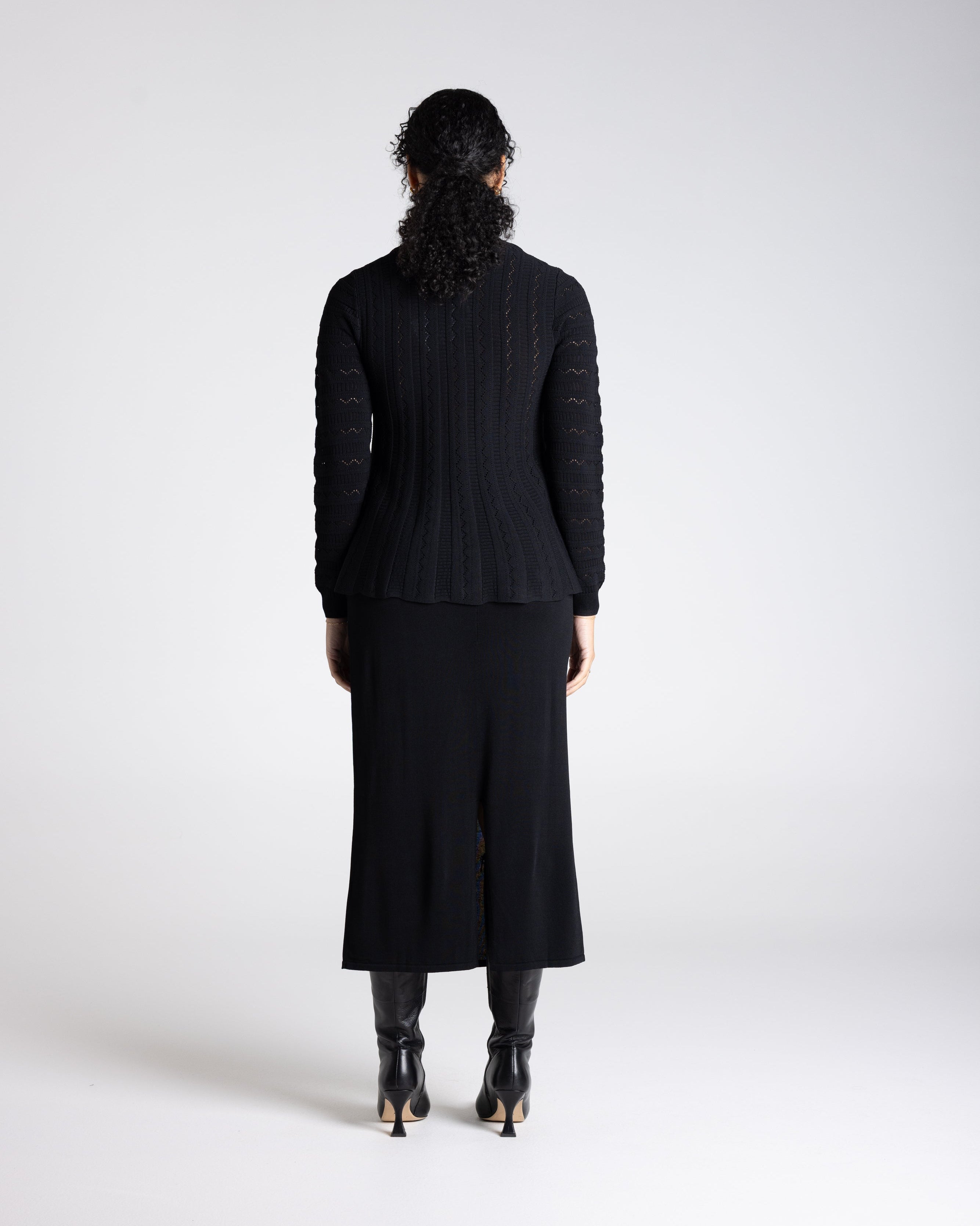 Two T's Milano Pointelle Peplum Top - Black
