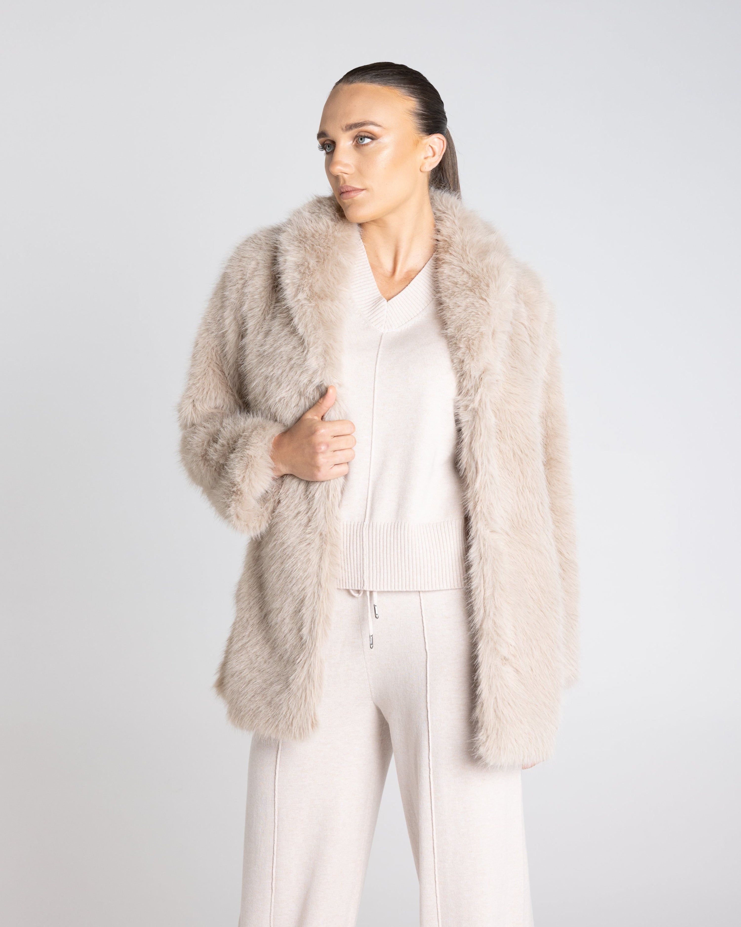 Two T's Faux Fur Coat - Oat