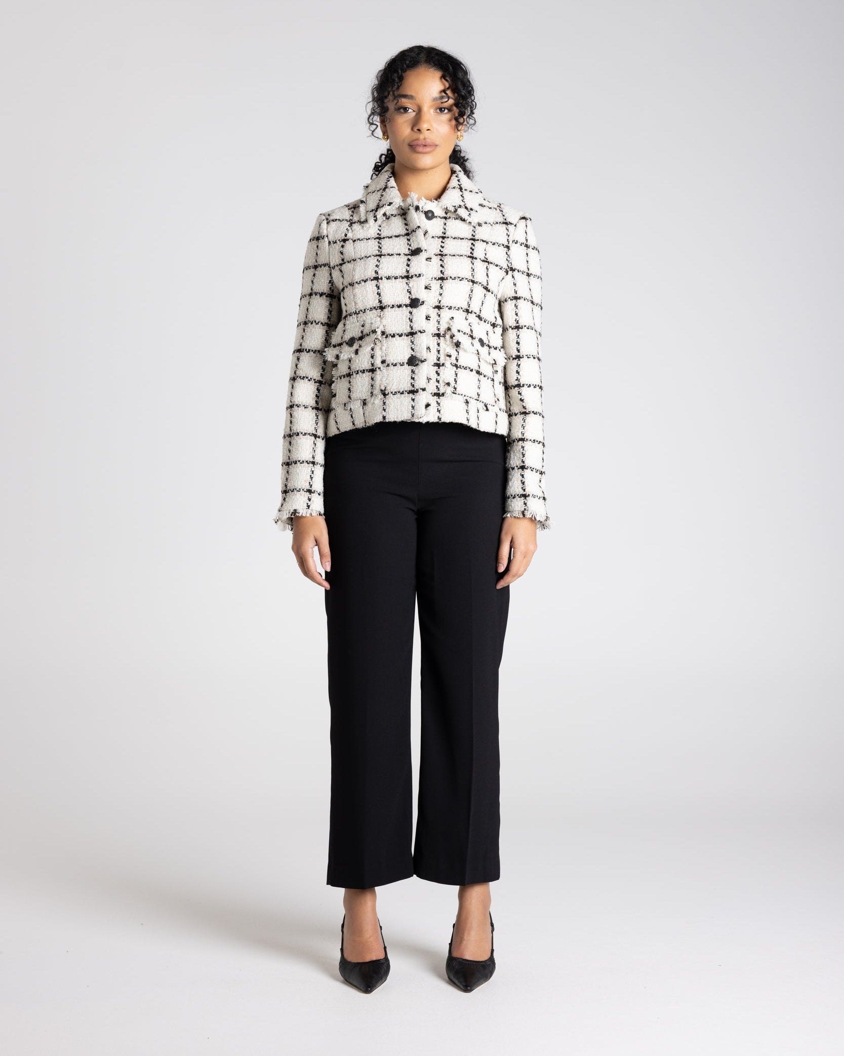 Two T's Cropped Tweed Blazer - White Check