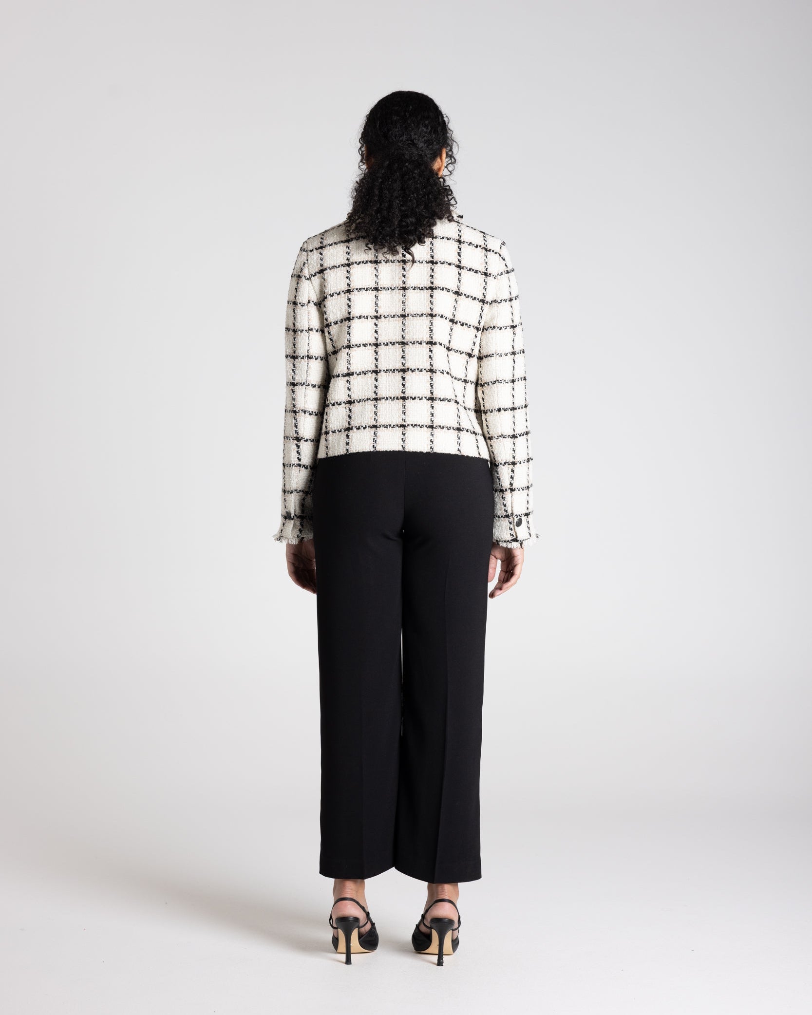 Two T's Cropped Tweed Blazer - White Check