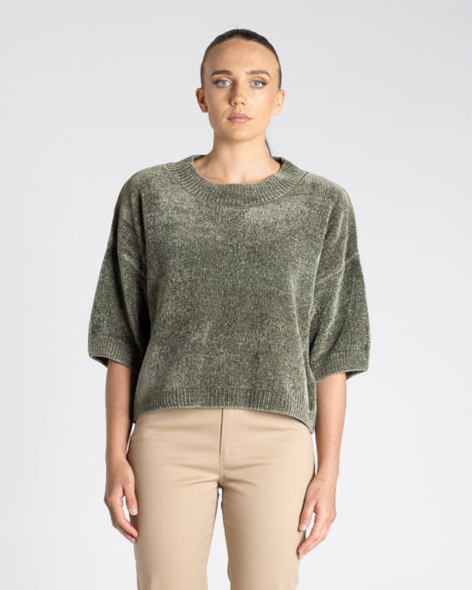 Two T's Chenille Knit Top - Khaki