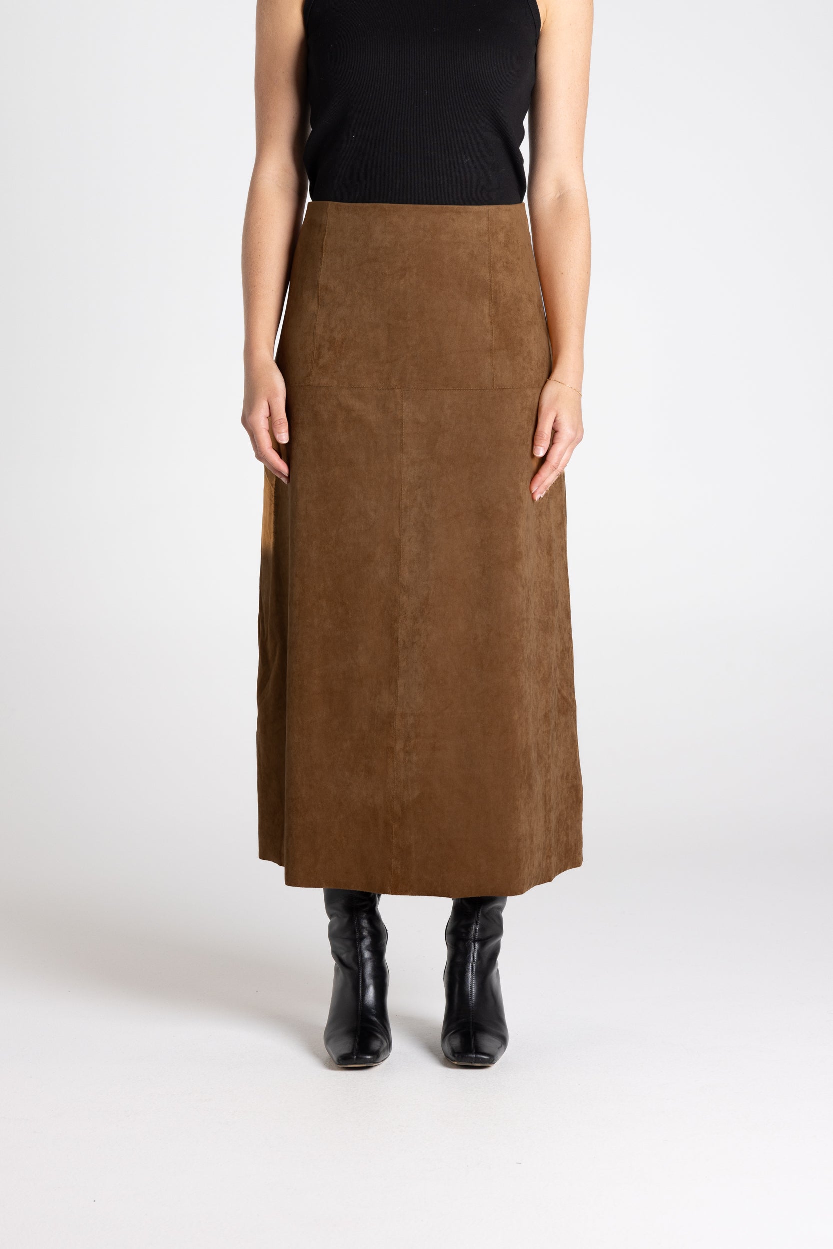 Two T's Faux Suede Midi Skirt - Toffee