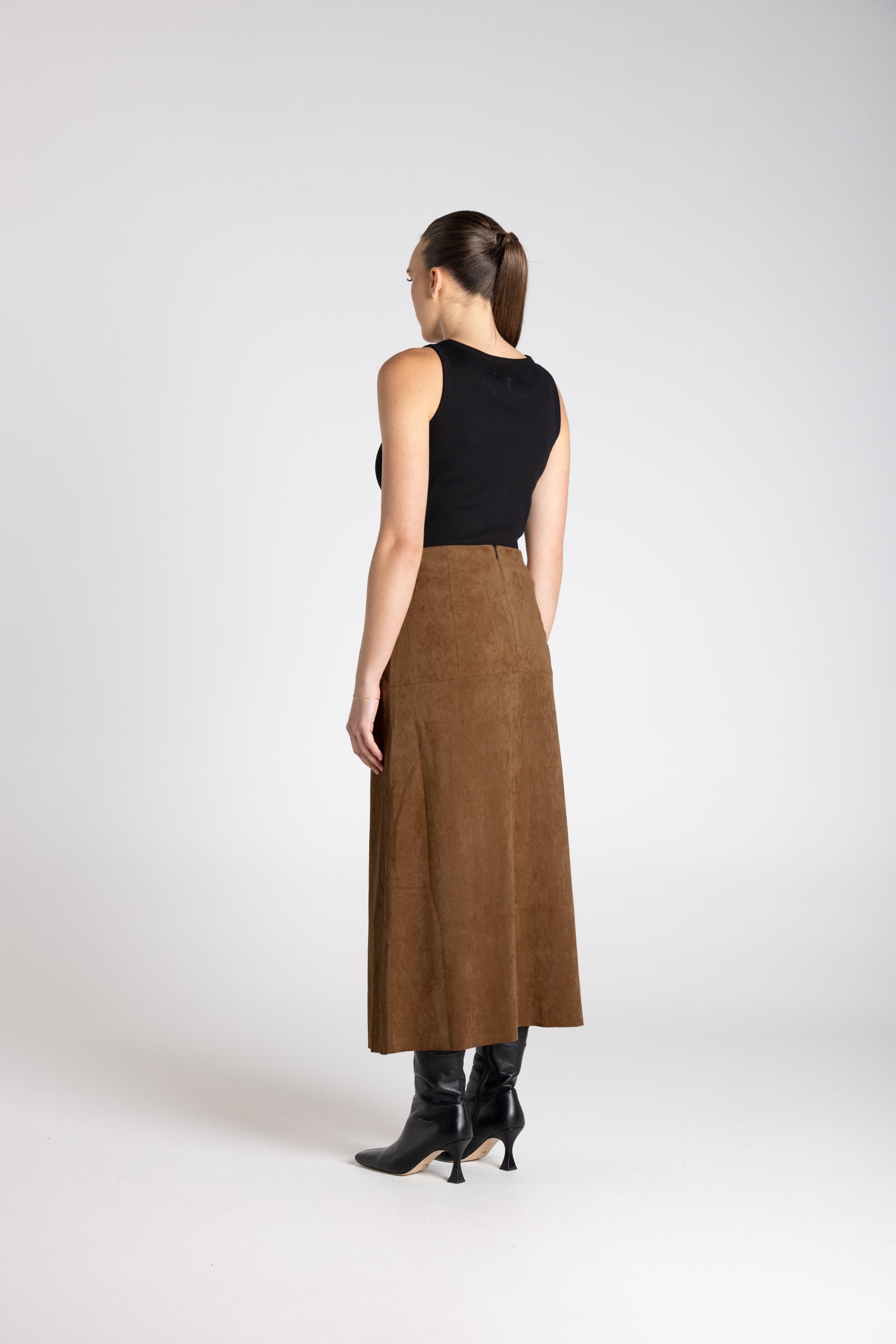 Two T's Faux Suede Midi Skirt - Toffee
