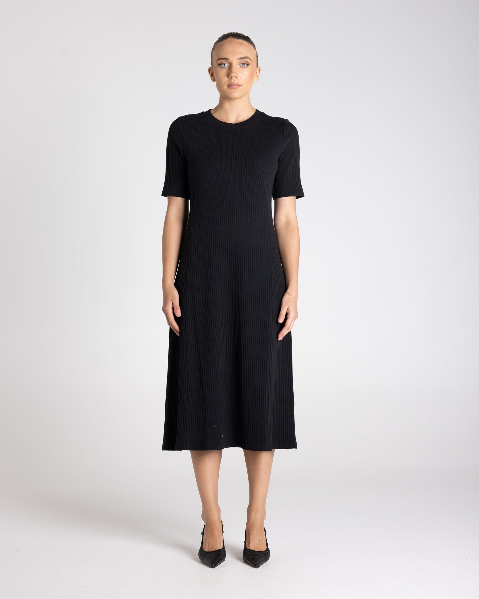 Two T's Rib Knit Midi Dress - Black